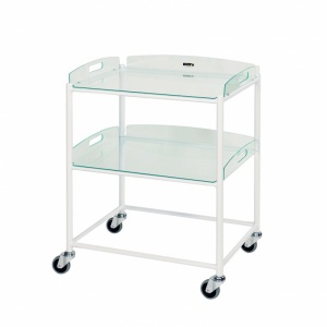 Sunflower Medical Dressing Trolley 66 x 52 x 86cm with Two Glass Effect Safety Trays