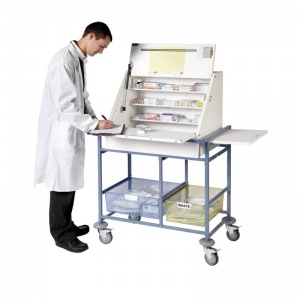 Sunflower Medical Large Ward Drug and Medicine Dispensing Trolley with Two Storage Trays