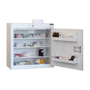 Sunflower Medical Medicine Cabinet 66 x 60 x 30cm with Three Shelves, Two Door Trays and Warning Light