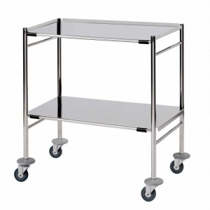 Sunflower Medical Mirror Polished Stainless Steel Surgical Trolley 45 x 75 x 84cm with Two Removable Folded Shelves