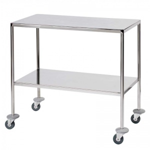 Sunflower Medical Mirror Polished Stainless Steel Surgical Trolley 45 x 91 x 84cm with Two Fixed Shelves