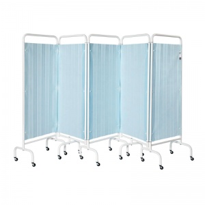Sunflower Medical Pastel Blue Mobile Five-Panel Folding Hospital Ward Curtained Screen