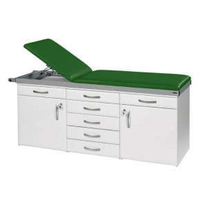 Sunflower Medical Green Two-Section Specialist Treatment Couch with Drawers and Two Cupboards