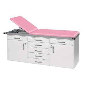 Sunflower Medical Salmon Two-Section Specialist Treatment Couch with Drawers and Two Cupboards