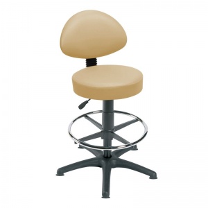 Sunflower Medical Beige Gas-Lift Stool with Back Rest, Foot Ring and Glides