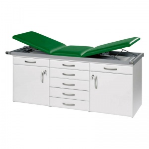 Sunflower Medical Green Three-Section Specialist Treatment Couch with Drawers and Two Cupboards