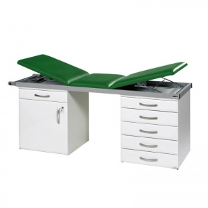 Sunflower Medical Green Three-Section Specialist Treatment Couch with Cupboard and Six Drawers