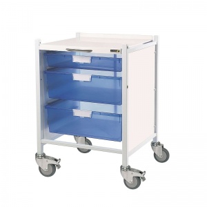 Sunflower Medical Vista 40 Low Level Storage Trolley with One Single-Depth and Two Double-Depth Blue Trays