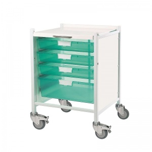 Sunflower Medical Vista 40 Low Level Storage Trolley with One Double-Depth and Three Single-Depth Green Trays