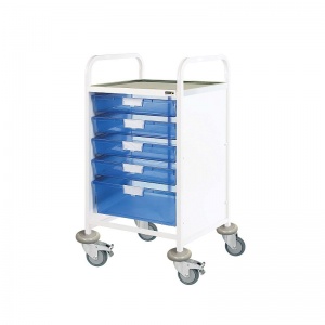 Sunflower Medical Vista 50 Standard Level Clinical Procedure Trolley with Four Single and One Double-Depth Blue Tray