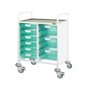 Sunflower Medical Vista 60 Double-Column Clinical Procedure Trolley with Six Single and Three Double-Depth Green Trays