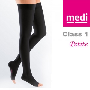 Medi Mediven Plus Class 1 Black Thigh Open Toe Compression Stockings Petite
