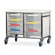Bristol Maid Low Level Double Column 785mm High Procedure Trolley with 3 Small Trays and 4 Large Trays