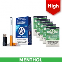 OK Vape Rechargeable E-Cigarette Starter Kit and High Strength Menthol Refill Cartridges Saver Pack