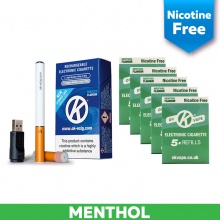 OK Vape Rechargeable E-Cigarette Starter Kit and Nicotine-Free Menthol Refill Cartridges Saver Pack