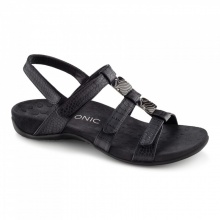 Vionic Rest Amber Black Crocodile Orthotic Sandals for Women