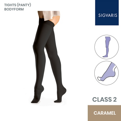 Sigvaris Essential Comfortable Unisex Class 2 Caramel Compression Bodyform Tights with Open Toe