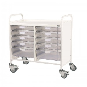 Sunflower Medical Vista 100 Double-Column Storage Trolley with Eight Single and Two Double-Depth Clear Trays