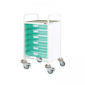 Sunflower Medical Vista 50 Standard Level Clinical Procedure Trolley with 6 Single-Depth Green Trays