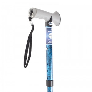 Drive Medical Blue Crackle Folding Walking Stick with Gel Grip Handle